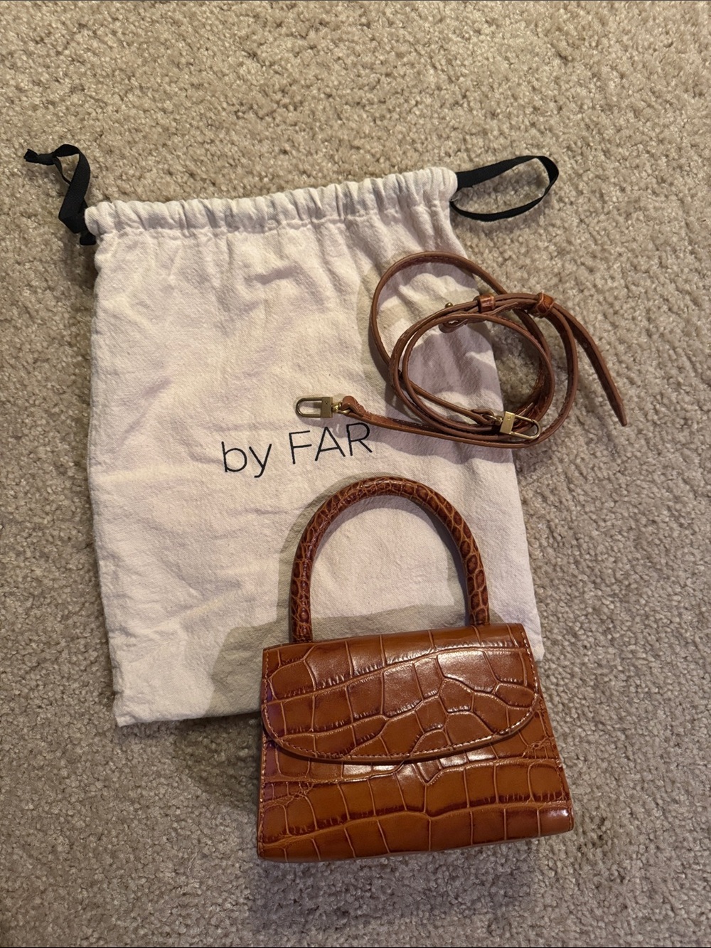 BY FAR Brown Croc-Embossed Mini Top-Handle Bag